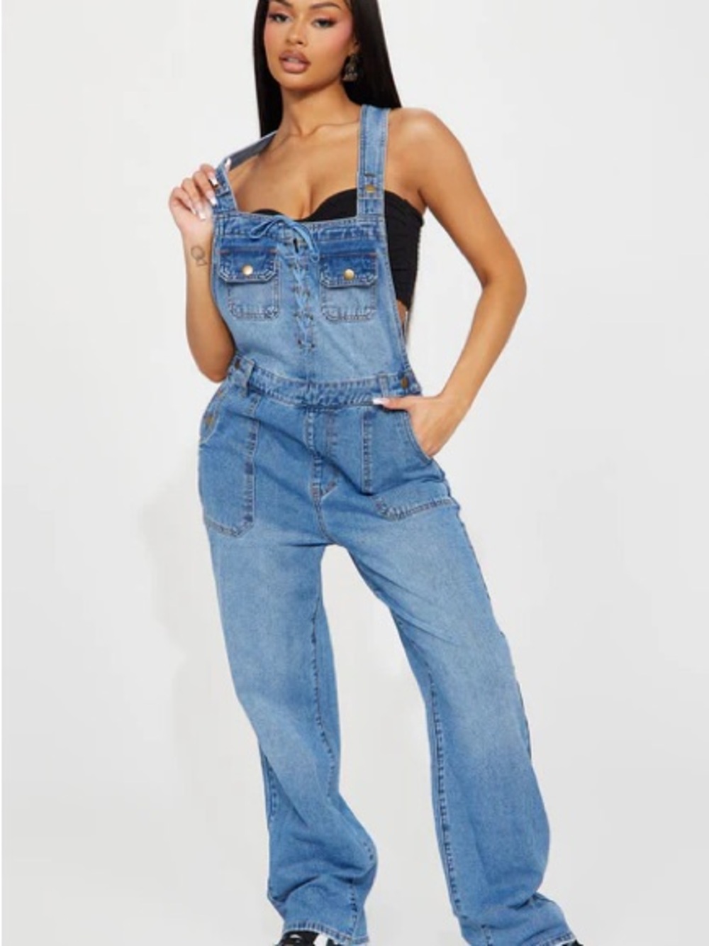 Fashion Nova Light Blue Lace-Up Denim Overalls